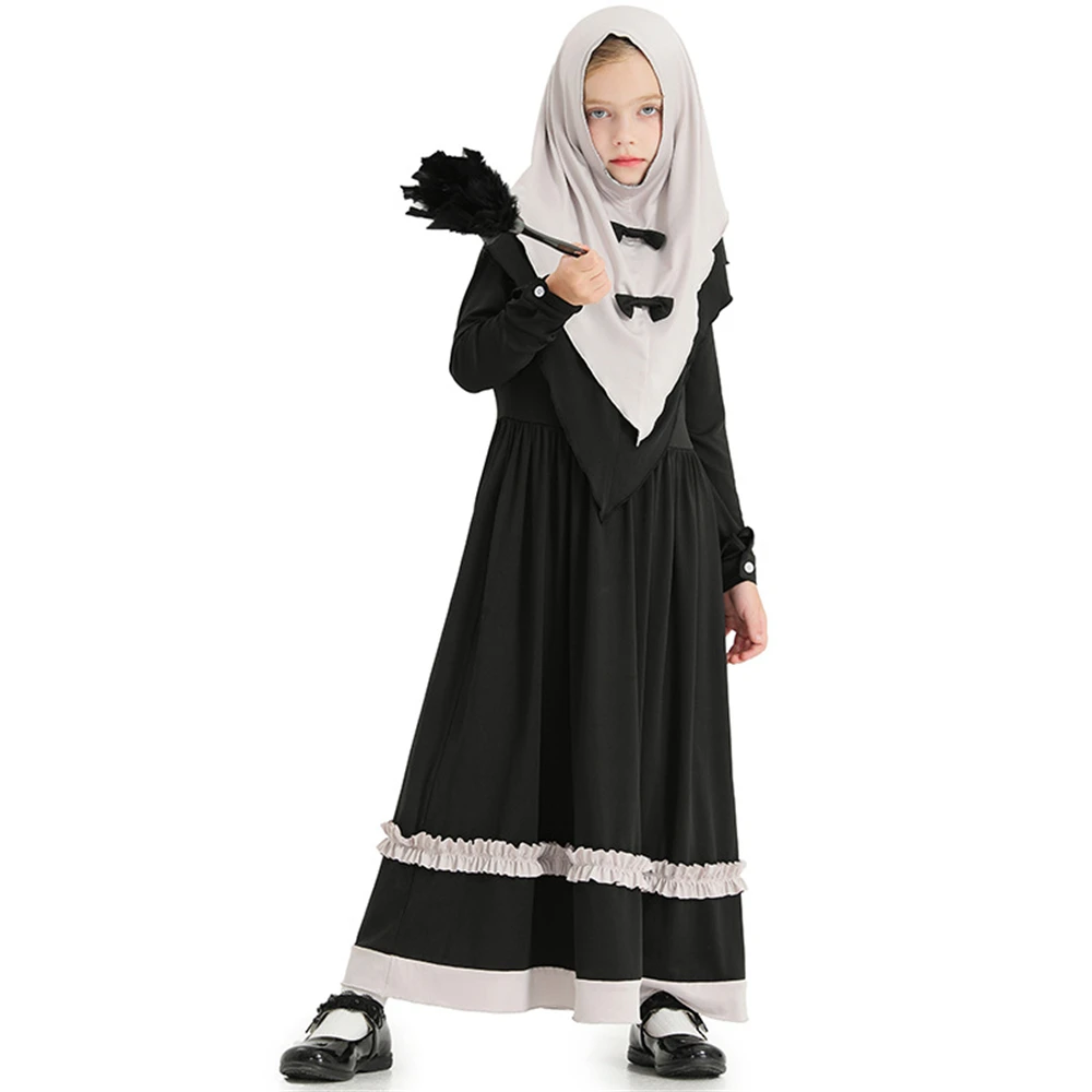 Kids Girls Arab Clothing Children Cosplay Middle East Muslim Costume Medieval Abaya Long Dress Suit Party Fancy Dress Up Outfits