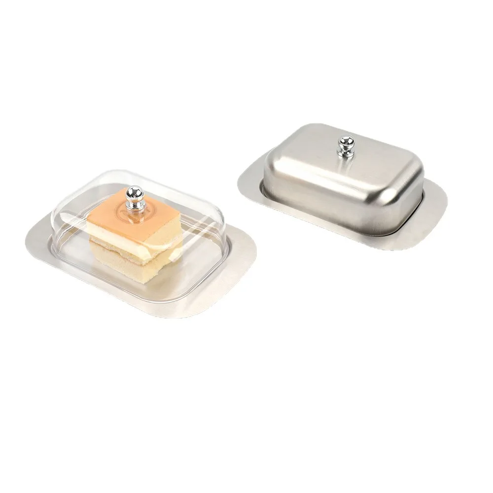 

YJQ stainless steel light luxury creative butter box with lid household frosted butter cheese saucer