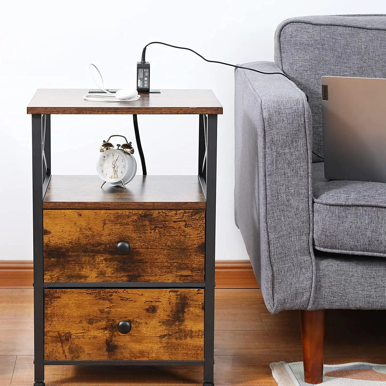 

Moderner Beistell Tisch Holz Schreibtisch Nachttisch Organizer Mit Ladestation Für Schlafzimmer