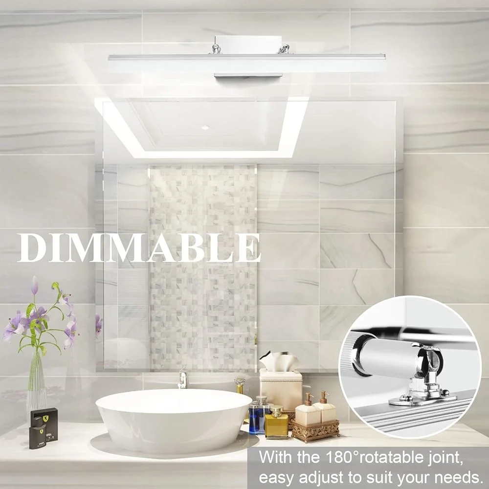 24 Inch Dimmable LED Vanity Light Adjustable Bathroom Fixture Over Mirror Energy Saving Modern Lighting Non Glare Design