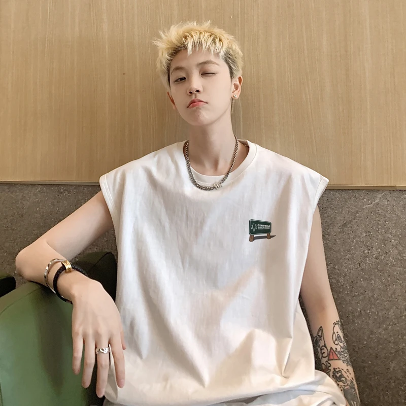 

Мужской летний жилет из чистого белого хлопка премиум-класса, плотный, с маленьким воротником, модный брендовый повседневный топ