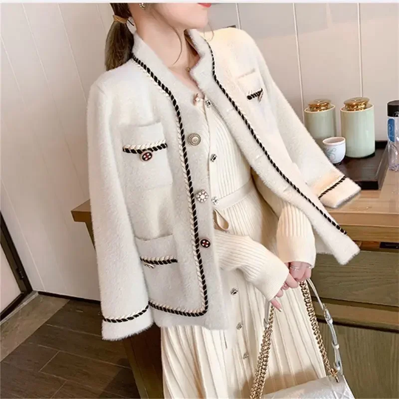 Autumn Winter New Style Mink Thickened Short Jacket Women's Cardigan Woolen Top Stylish Woven Tweed Coat