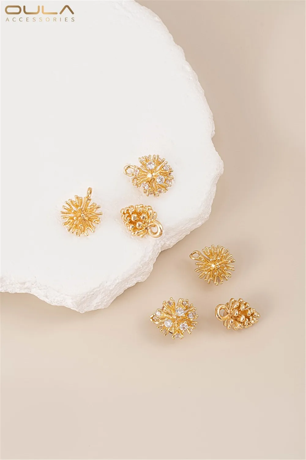 1PCS 14K Gold-Plated Wool Ball จี้,ทองแดงชุบทองจริง Pinecone จี้, handcrafted ต่างหูและสร้อยข้อมืออุปกรณ์เสริม