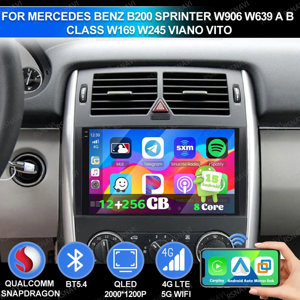 

Android 15 для Mercedes Benz B200 Sprinter W906 W639 A B Class W169 W245 Viano Vito 4G LTE головное устройство авторадио QLED навигация