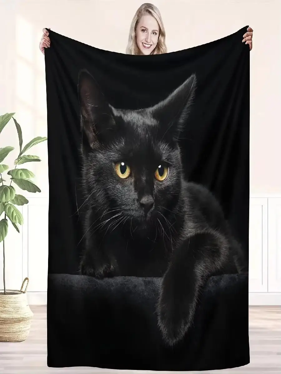 VIKAMA Black Cat Art Blanket Super Soft Cozy DualPurpose Throw for Bedroom Living Room Home Decor