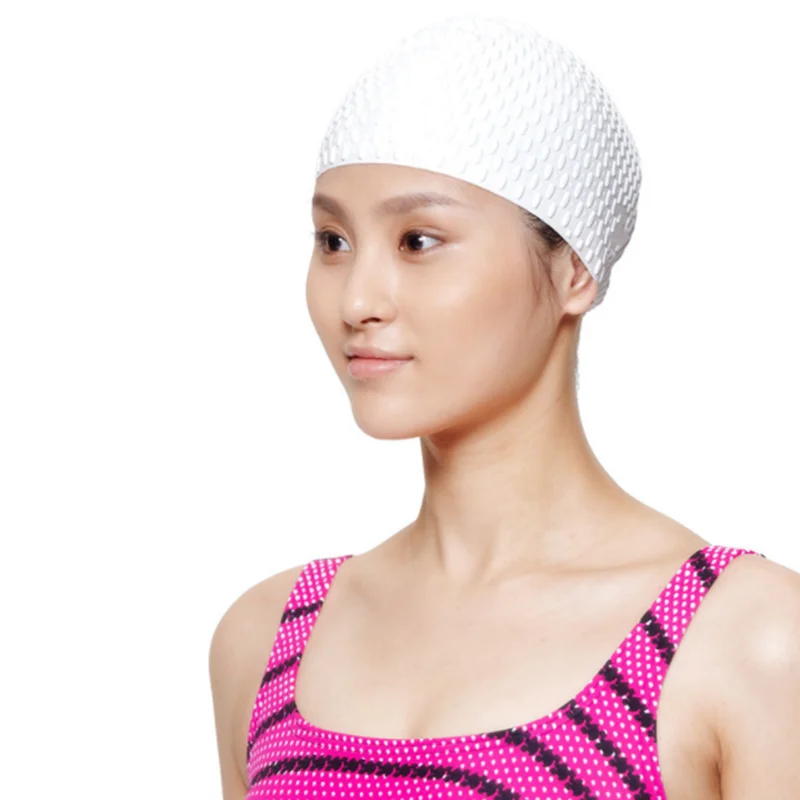 Gorros de natación elásticos 3D impermeables de silicona para hombres y mujeres, gorro de natación de pelo largo, cubierta de hueso de oreja, piscina para adultos