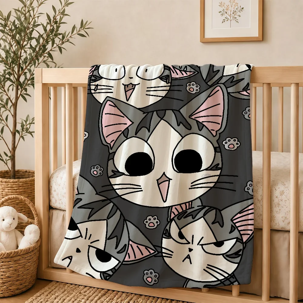 Cute Cartoon Cats Print Baby Receiving Blanket Nursery Bedding Throw for Newborn Gift Idea