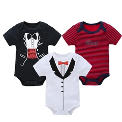 Honeyzone 3 Pcs/set Baby Boy Clothes Short Sleeve Gentleman Design 100% Cotton Newborn Bodysuit 0-12M Infant Costume Outwear