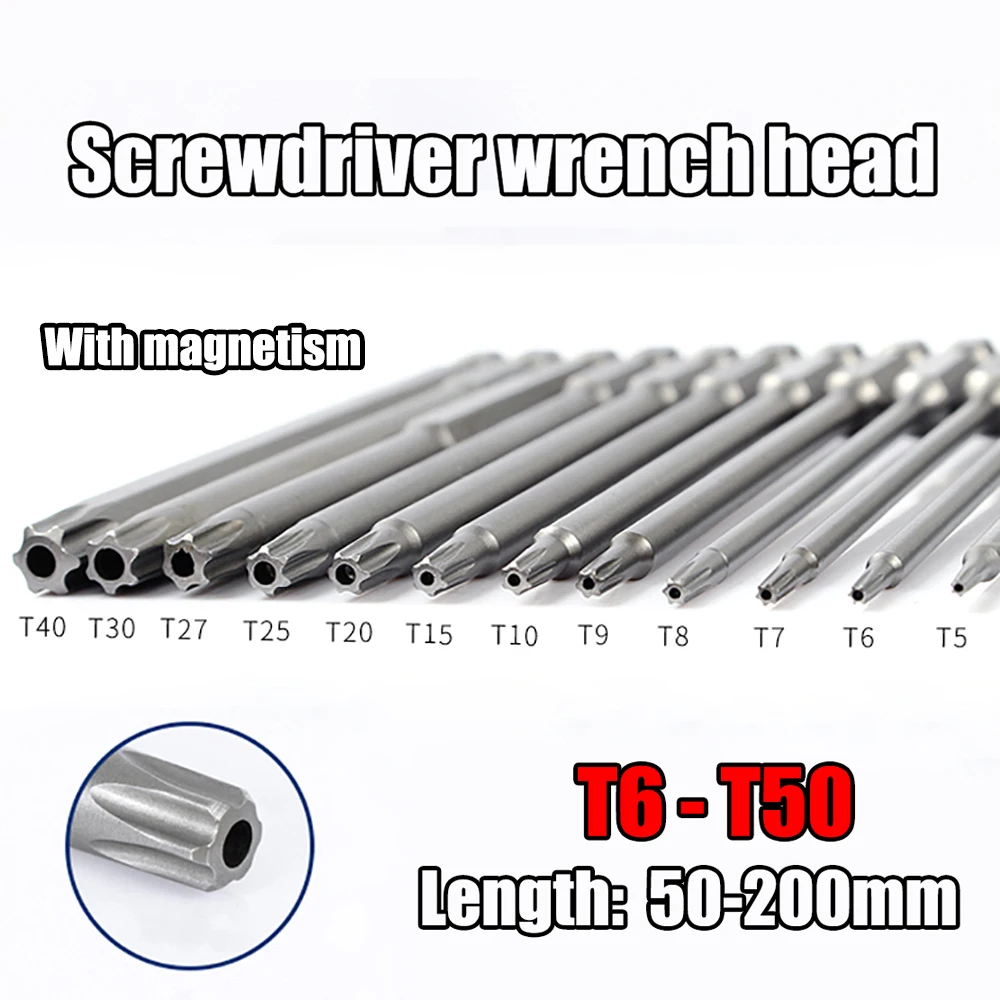 1Pcs Length 50-200mm Plum Blossom Extended S2 Screwdriver Set T6 to T50 with Hexagonal Handle Screwdriver Bit Screw Driver Tool