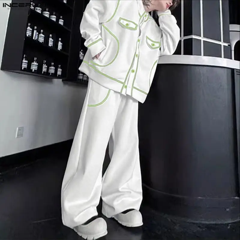 INCERUN Men Sets Patchwork O-neck Long Sleeve Jackets & Pants Two Pieces Sets Streetwear Loose Fashion Men's Casual Suits S-5XL
