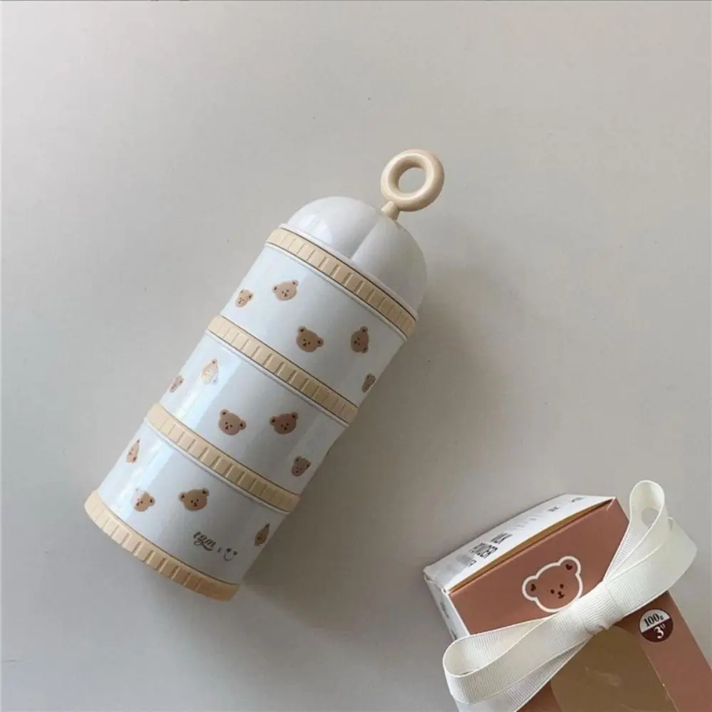 3 Layers Baby Milk Powder Box Cartoon Bear Compartment Snack Container Moisture-proof Non-Spill Infant Food Tank Travel