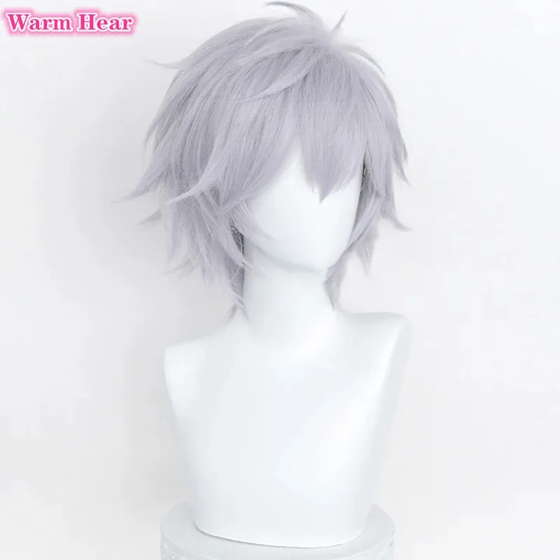 Synthetic EVA Purple Gray/Silver Grey Kaworu Nagisa Cosplay Anime Heat Resistant Hair Wigs + Wig Cap