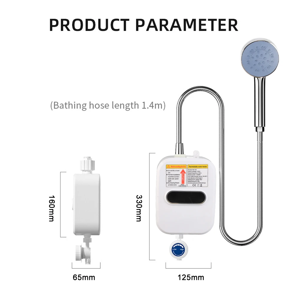 Small Instant Electric Water Heater LCD Temperature Display IPX4 Quick Heating Shower Water Heating Device Set