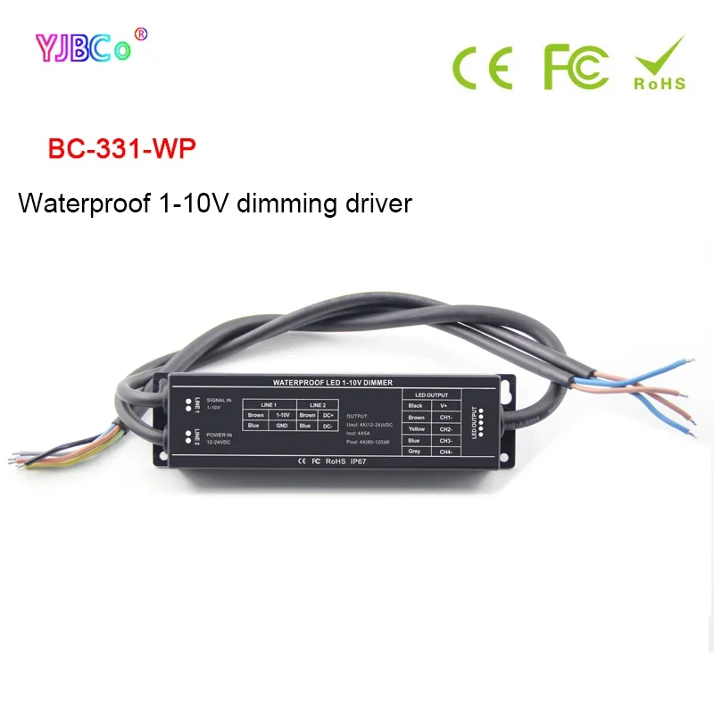 

Bincolor Waterproof 1-10V Dimming Driver 5A*4CH LED Controller 12V 24V Signal 1-10V Input PWM Output for LED Strip BC-331-WP