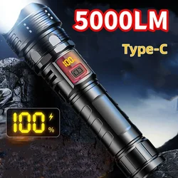 High Power Laser Flashlight Rechargeable Type-C Torch Zoom Camping Lantern Portable Flashlight With Built-in Battery