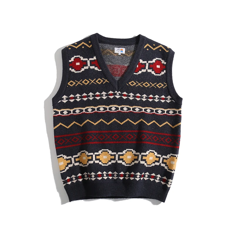 Men Women Vintage Jacquard Fashion V-neck Pullover Sweater Vest