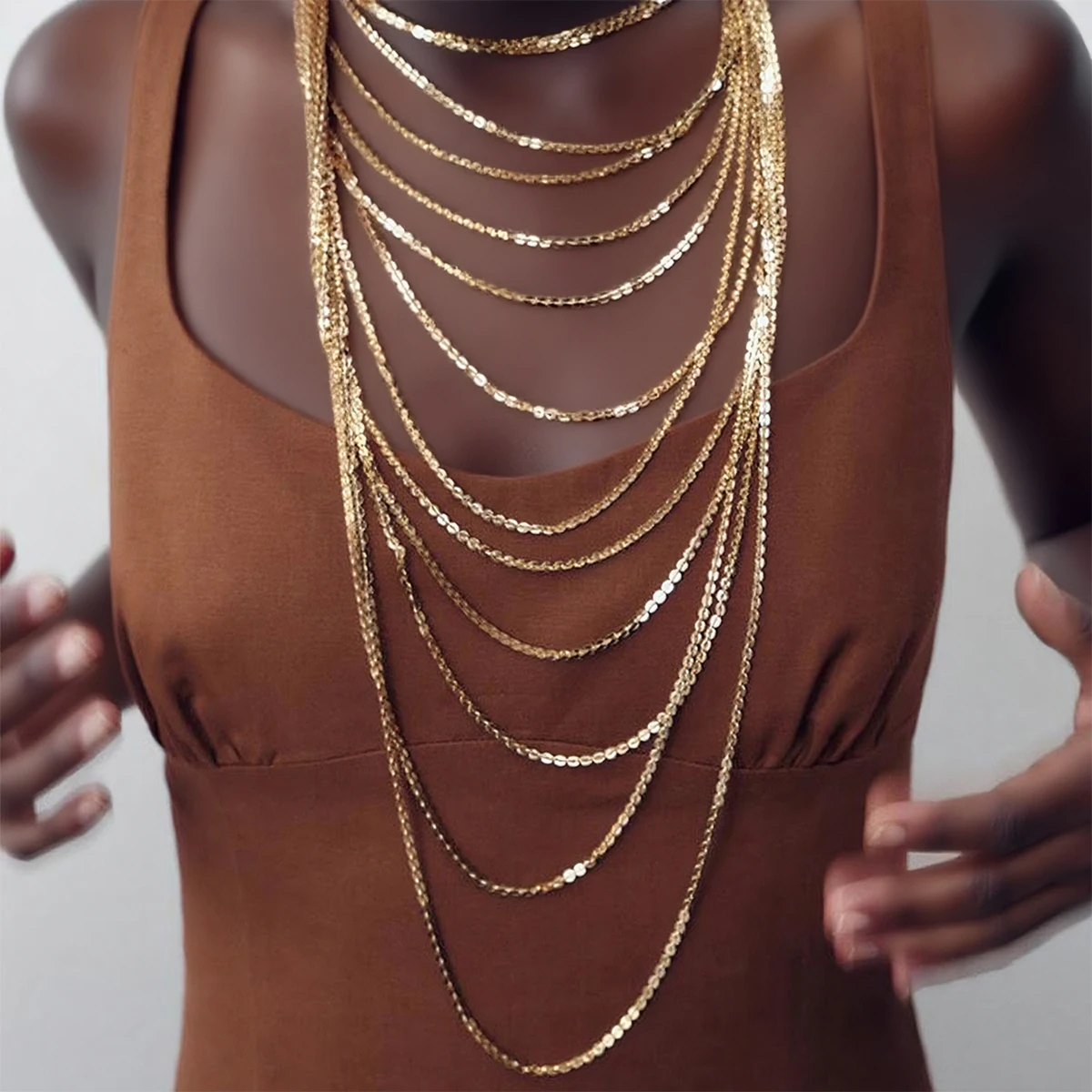 

ZAA Multilayer Metal Chains Boho Vintage Tassels Necklaces for Women Holiday Party Jewelry Neck Accessories