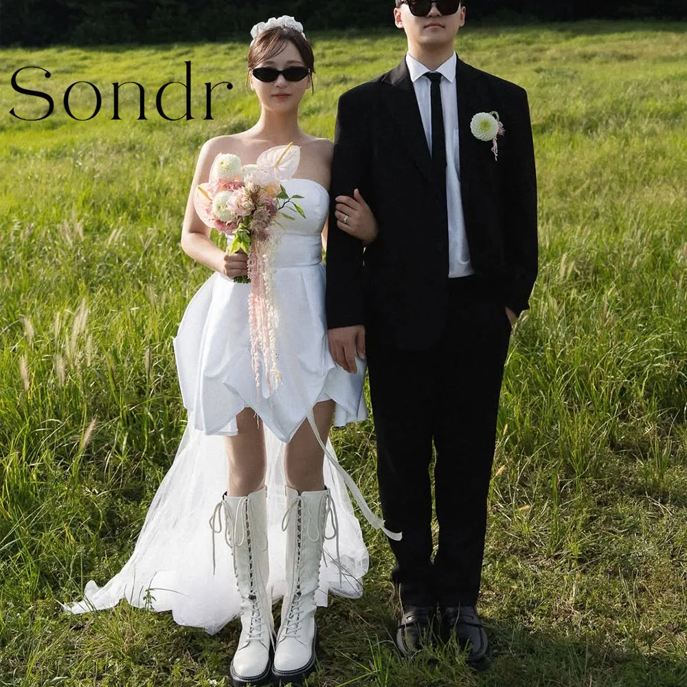 Sondr Customized Mini Korean Wedding Dresses Anniversary Photo Shoot Gown Bridal Strapless Short Photo Shoot Gown