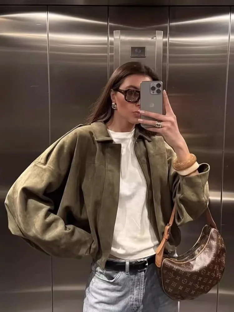 Giacca da donna in vera pelle autunno vestibilità ampia di alta qualità Cerniere Colletto couverture Vera pelle di pecora Cappotto corto chic da donna da ufficio