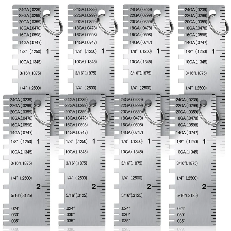 Metal Sheet Thickness Gauge, 8 Pack Stainless Steel Wire Gauge Size Inspection Tool Welding Tool Accessories