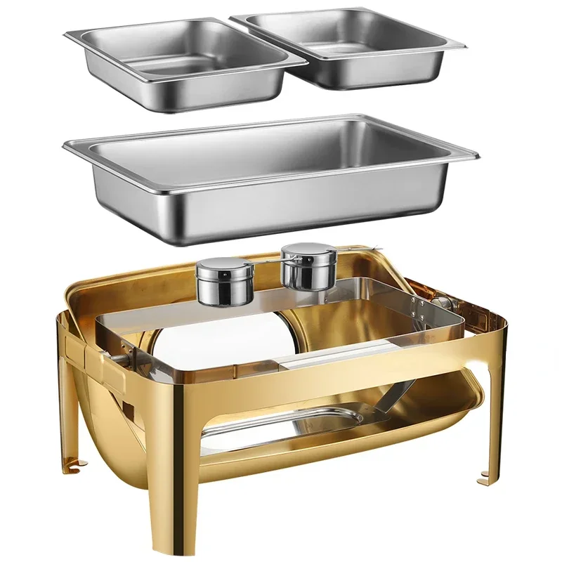 Hot SalesKitchen Equipment Buffet Dishes Stainless Steel Food Warmer Double Pans Chafing Dish Buffet Food Warmer 9l Roll Top Cha