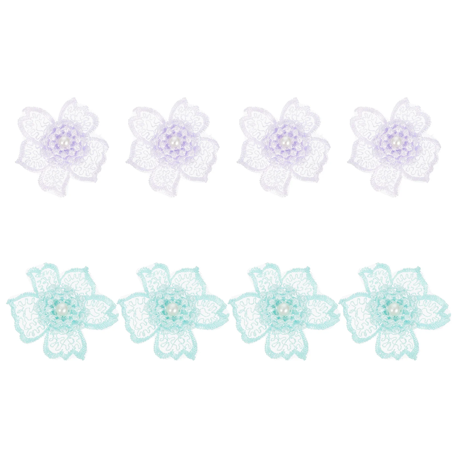 

8 Pcs Patches Appliques Imitation Repairing Flower Patches Pearls Polyester Lace Trim Decorative Clothing Accessories Sew On