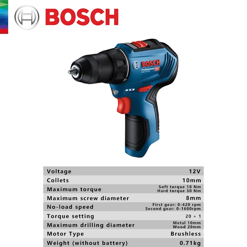 Bosch GSR 12V-30 Rechargeable Cordless drill screwdriver Multi-Function Household Brushless Drill Screwdriver Power Tools