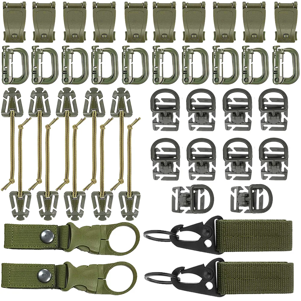 Molle Accessories Kit of 44 Attachments for Tactical Backpack Belt Vest Molle Bags D-Ring Locking Gear Clip for 1“ Webbing Strap