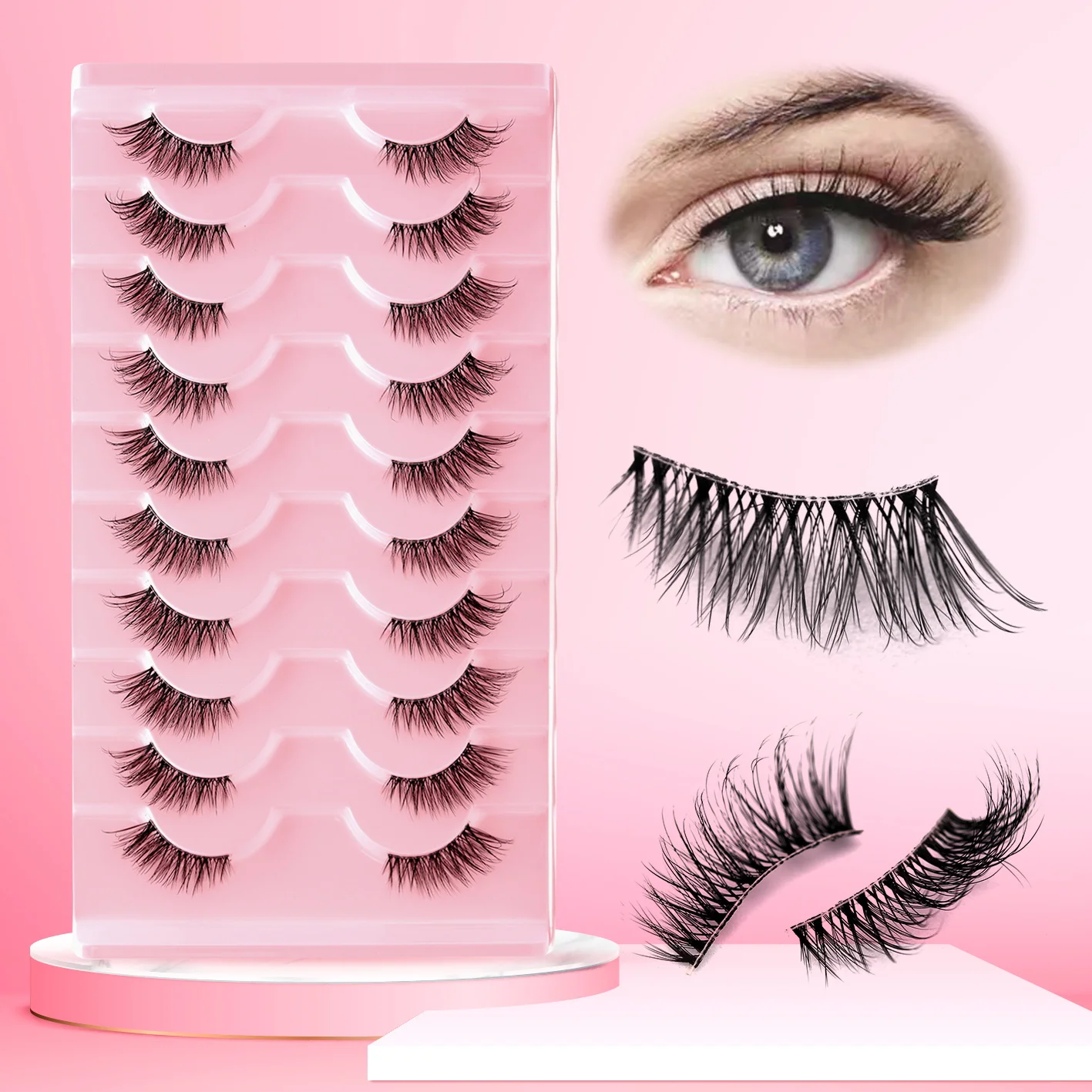 Mezze ciglia Estensioni mezze ciglia dall'aspetto naturale Ciglia finte durevoli per occhi Ciglia finte di facile applicazione