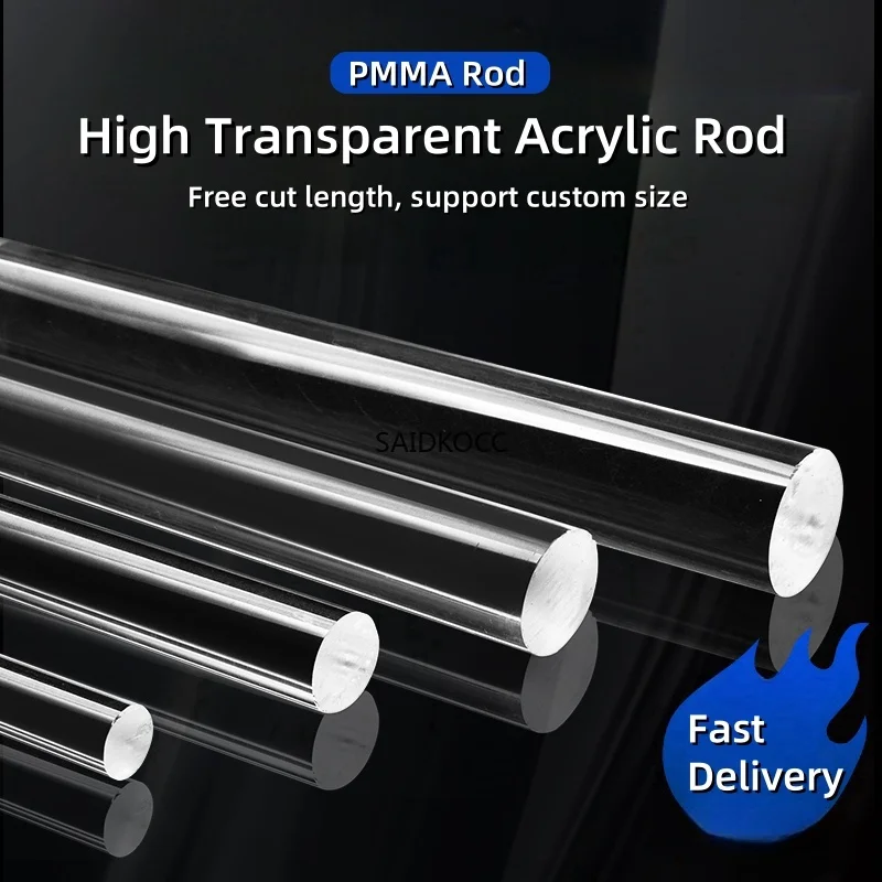 SAIDKOCC Haste de Plexiglass Transparente de Grande Diâmetro Acrílico Barra Sólida Coluna de Cristal Haste Guia de Luz OD1-350mm Processamento Personalizado