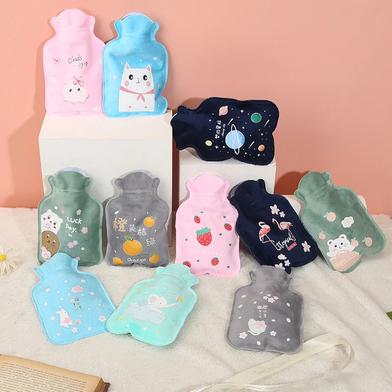 1pc Tummy Warmers Hot Water Bottle Rubber Bag Cute Cartoon Warm Relaxing Safe Heat Cold Large Plush Cloth Hot Water Bag