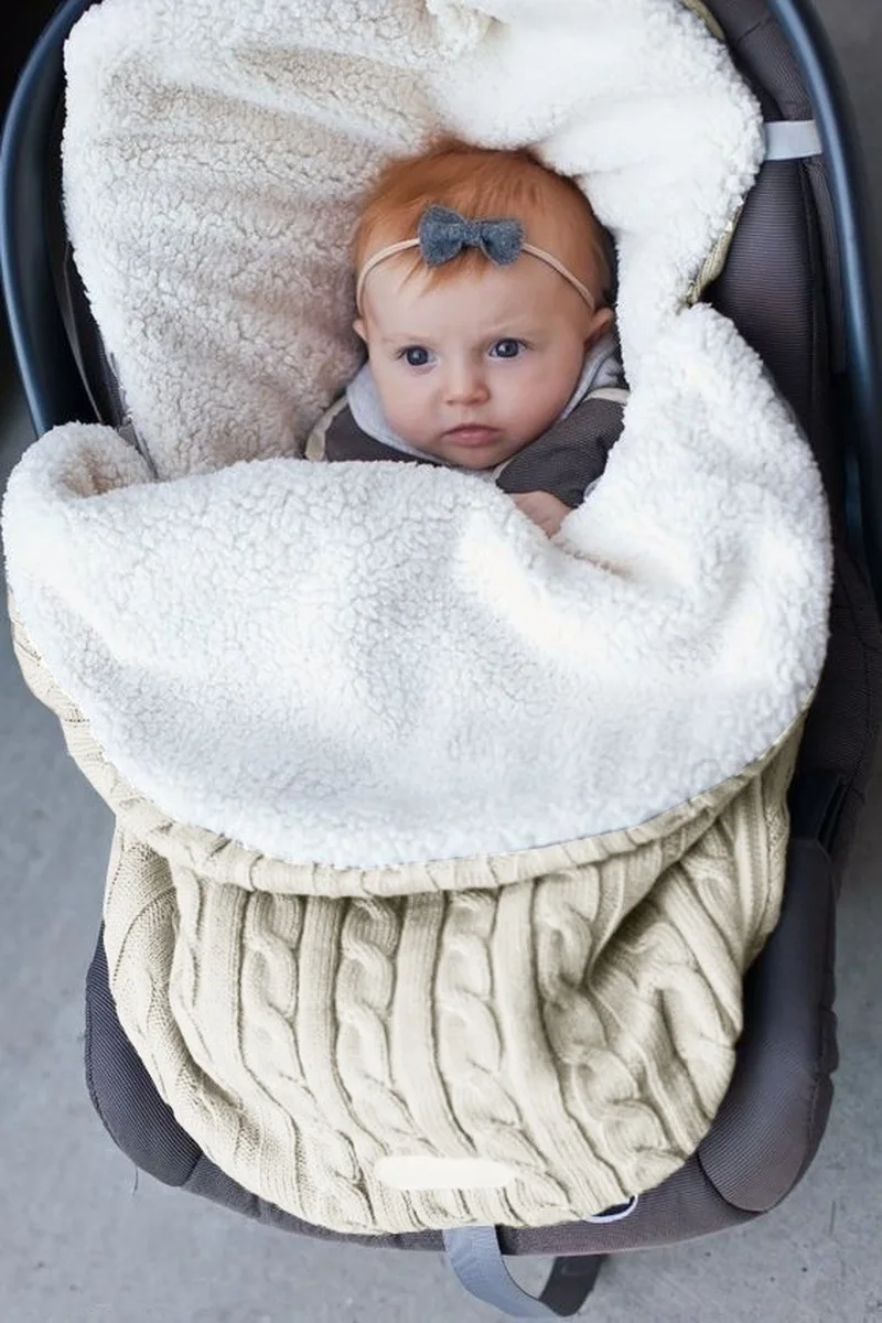 Sacos de dormir de malha grossa do bebê recém-nascido, Cobertor de carrinho quente Footmuff macio, Crochet Wool Swaddle Wrap, Saco do sono infantil, Inverno