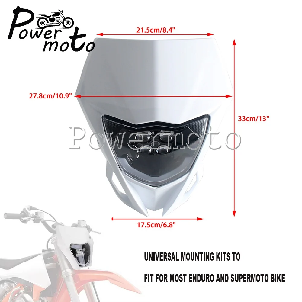 For Supermoto Dirt Bike Enduro Motocross LED Fairing Headlamp Plate For EXC XC SX SXF MX 125 300 Universal Headlight Hi/Lo Beam