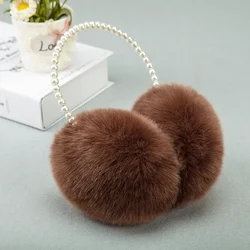 Mulheres meninas inverno earmuffs macio pelúcia engrossar imitação pérola frisado headband orelha mais quente princesa crianças festa estilo headwear