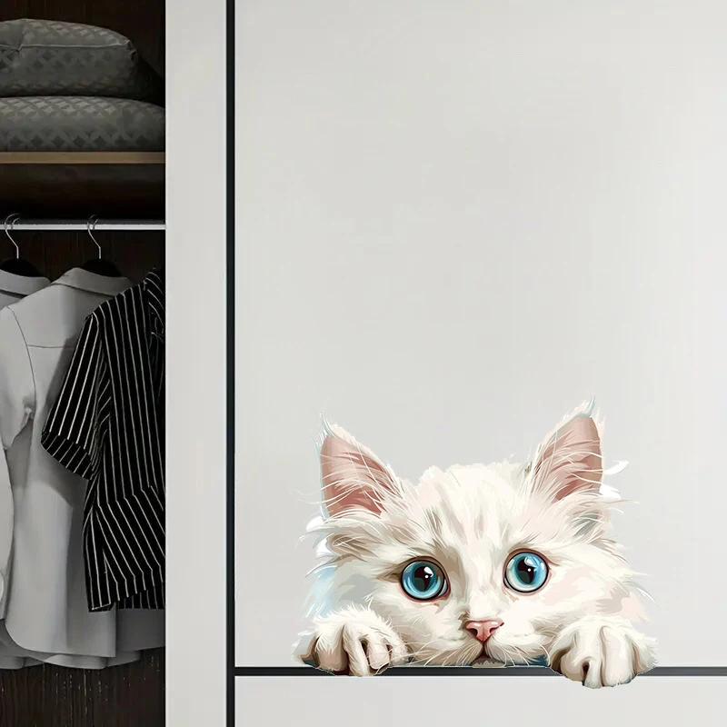 1pc Cute Peeking Cats Sticker, Water-proof Home Wall Decal, Used for Wall, Bathroom, Cabinet, Door,Toilet, Car, Laptop