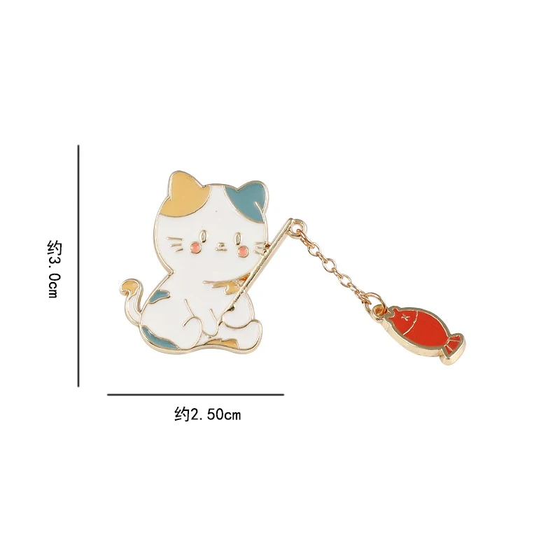 New Fashion Creative Cat Fishing Design Metal Enamel Brooch Cartoon Cute Animal Badge Pin Best Friend Gift Jewelry Accessories