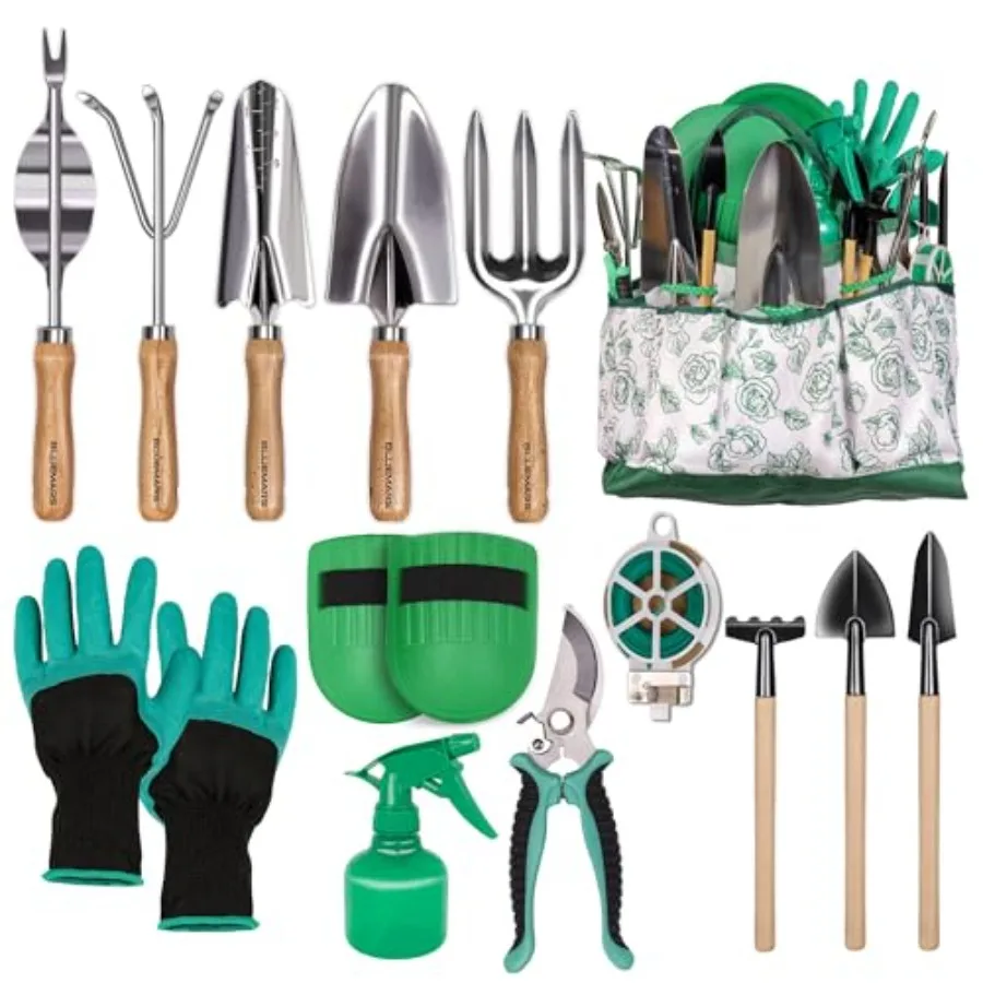 

Gardening Hand Tool Kit 14PCS Heavy Duty Stainless Steel Garden Tool Set with Floral Garden Tote Outdoor Gardening Transplantin