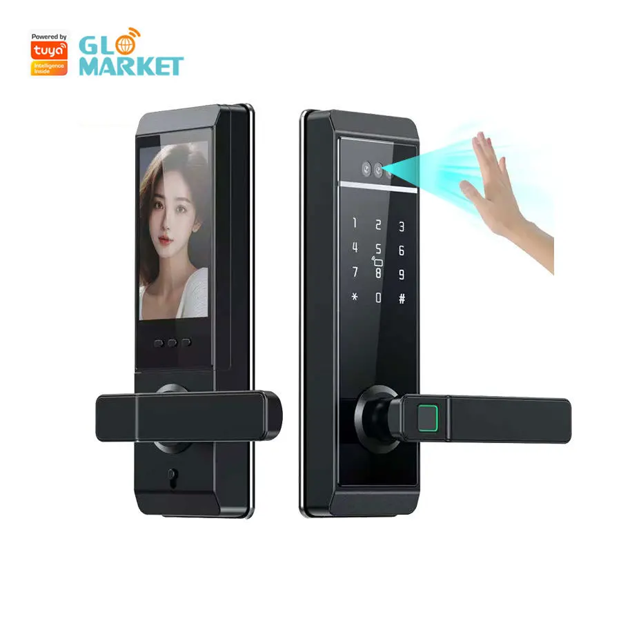 Smart Face Lock Tuya App Palm Unlock Code Card Fingerprint Digital Door Lock With HD Camera
