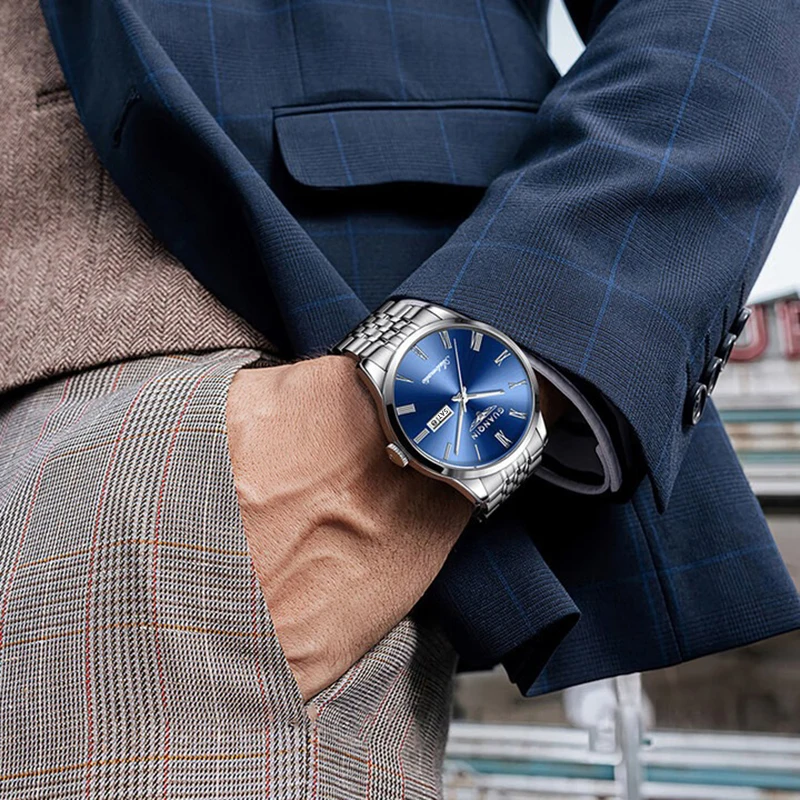 GUANQIN Роскошные мужские часы, оригинальные автоматические механические часы из нержавеющей стали с датой недели, деловые водонепроницаемые часы для отдыха для мужчин