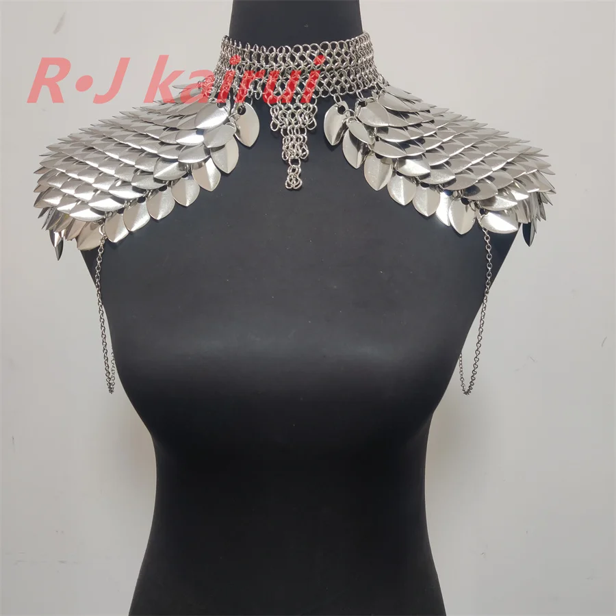 Neue Mode Metall Meerjungfrau Fischschuppen Hals Schulter Ketten Schichten Kettenhemd Drachen Skala Schulter Schmuck 3 Farben – Detail 8
