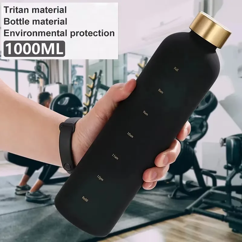 1L Water Bottle with Time Marker 32 OZ Fitness Sports Outdoor Travel Portable Leakproof Drinkware BPA Free Frosted Drink Bottles