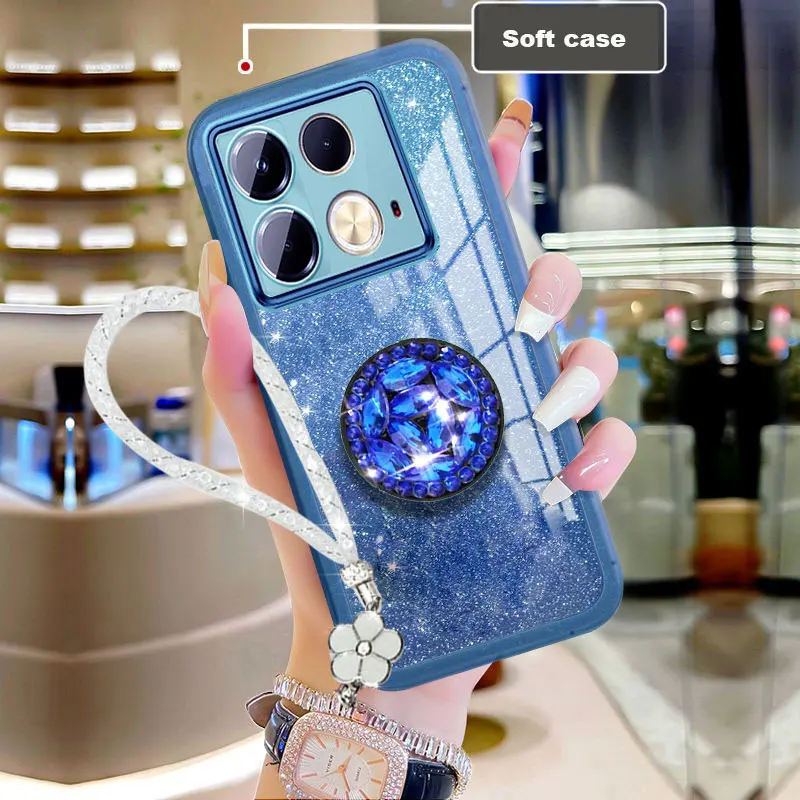 Note40 pro+ Case Luxury lanyard,Diamond Holder Case For Infinix Note 40 30 Pro plus Hot 30i 40 GT 10 pro Cover Glitter with Rope