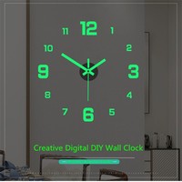 3D Luminous Wall Clock Glow At Night Frameless Acrylic Diy Digital Clock Wall Stickers Modern Home Living Room Office Wall Decor