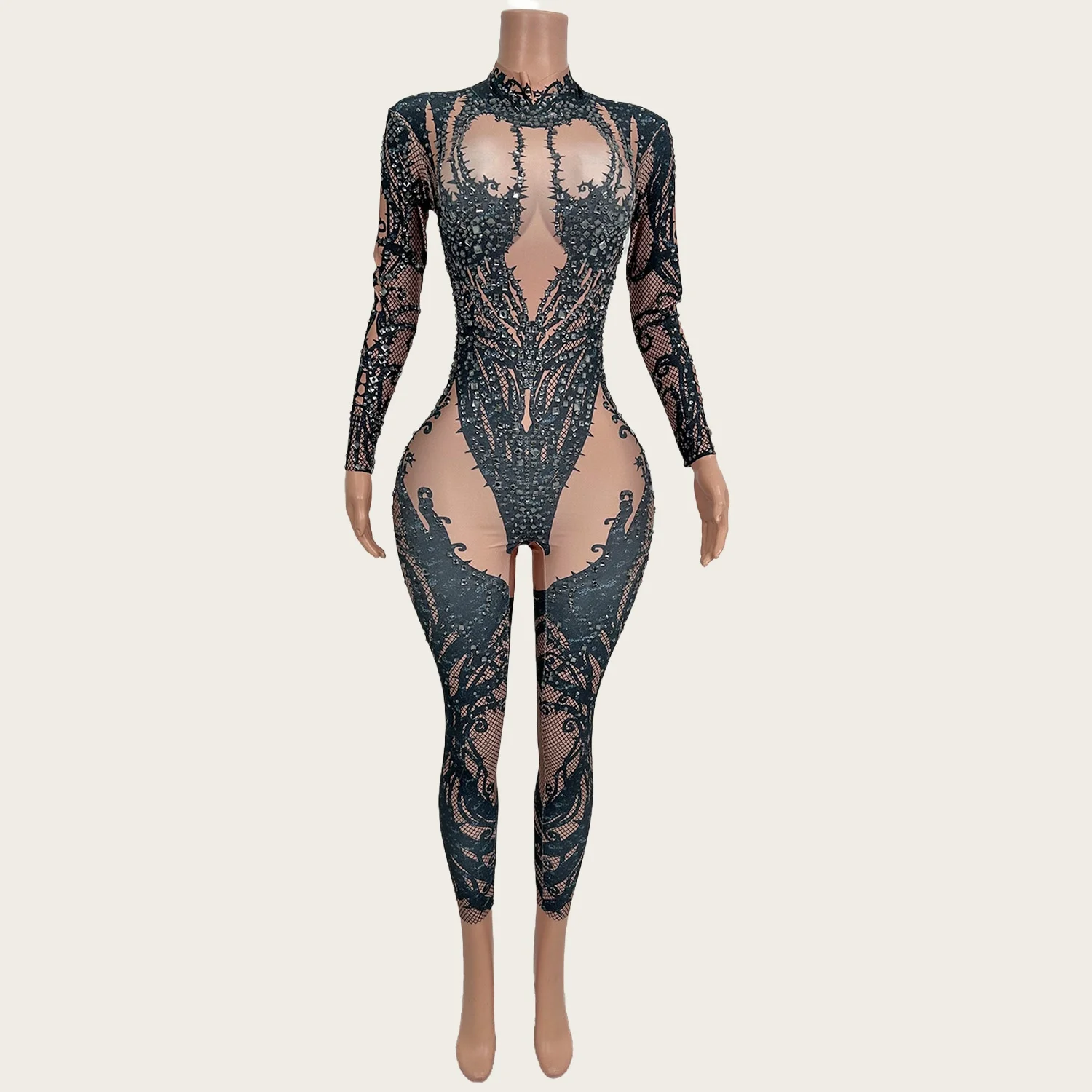 

Nightclub Party Sexy Women Stage Drag Queen Performer Wear Printing Black Tight Fitting Jumpsuit Event gig Showgirl Outfit Ci