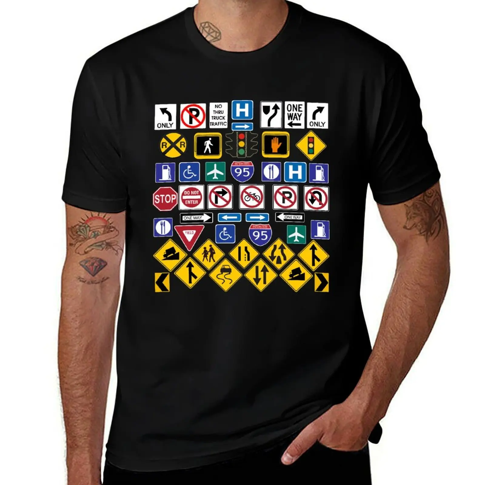 Road Signs, Regulations Signs T-Shirt Casual Fashion Short Sleeve Cotton T-Shirt