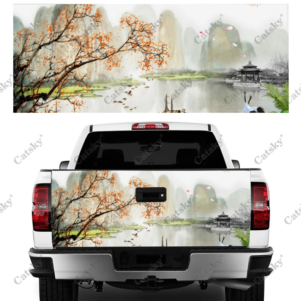 Plum and bamboo flower ink Car rear tail sticker modified package design painting suitable for SUV car truck package decal