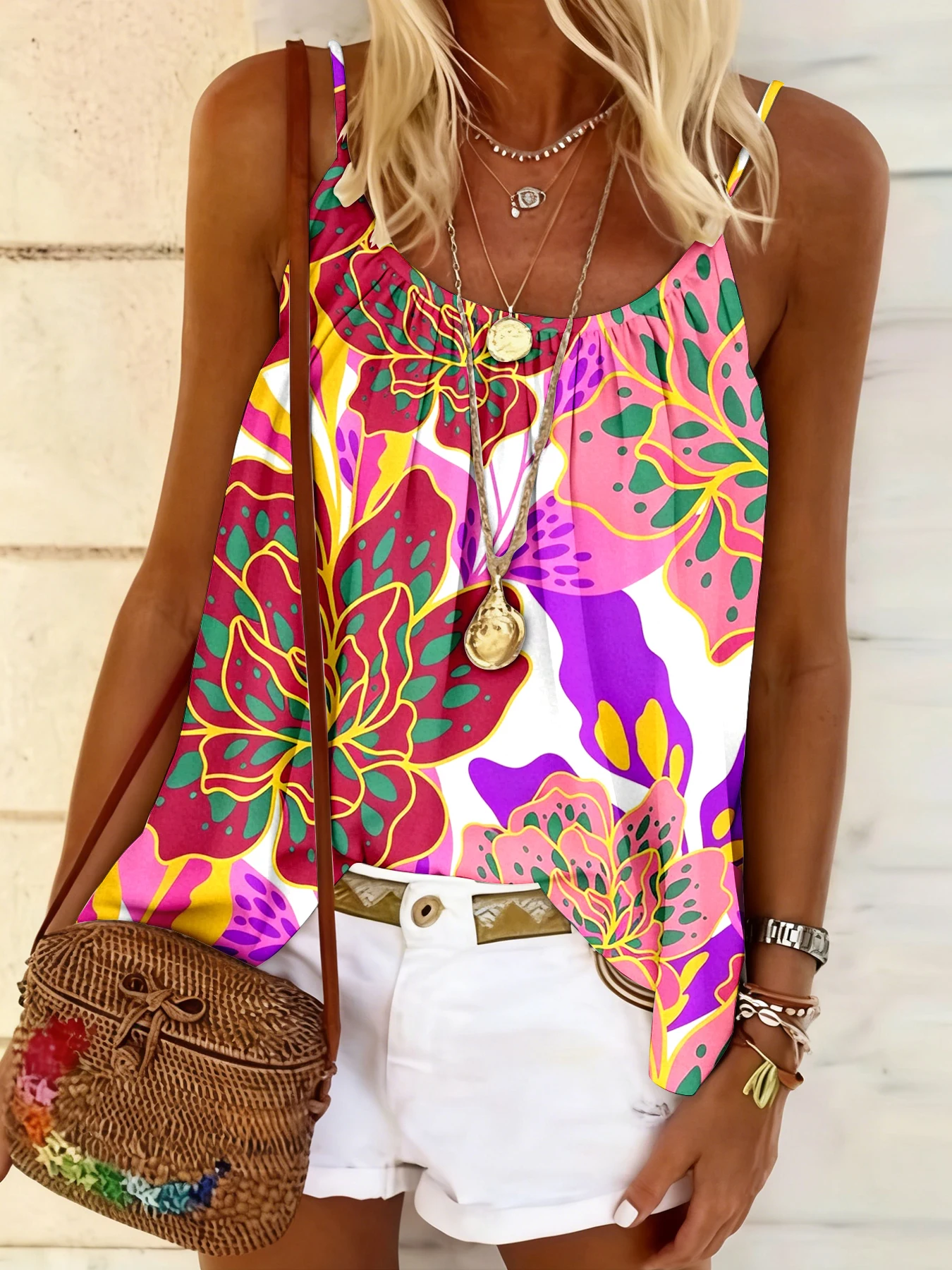 Sommerliches, lockeres Camisole-Top mit Rundhalsausschnitt, bequem, hautfreundlich, lässig, vielseitig, temperamentvolles Oberteil für Damen – Detail 20
