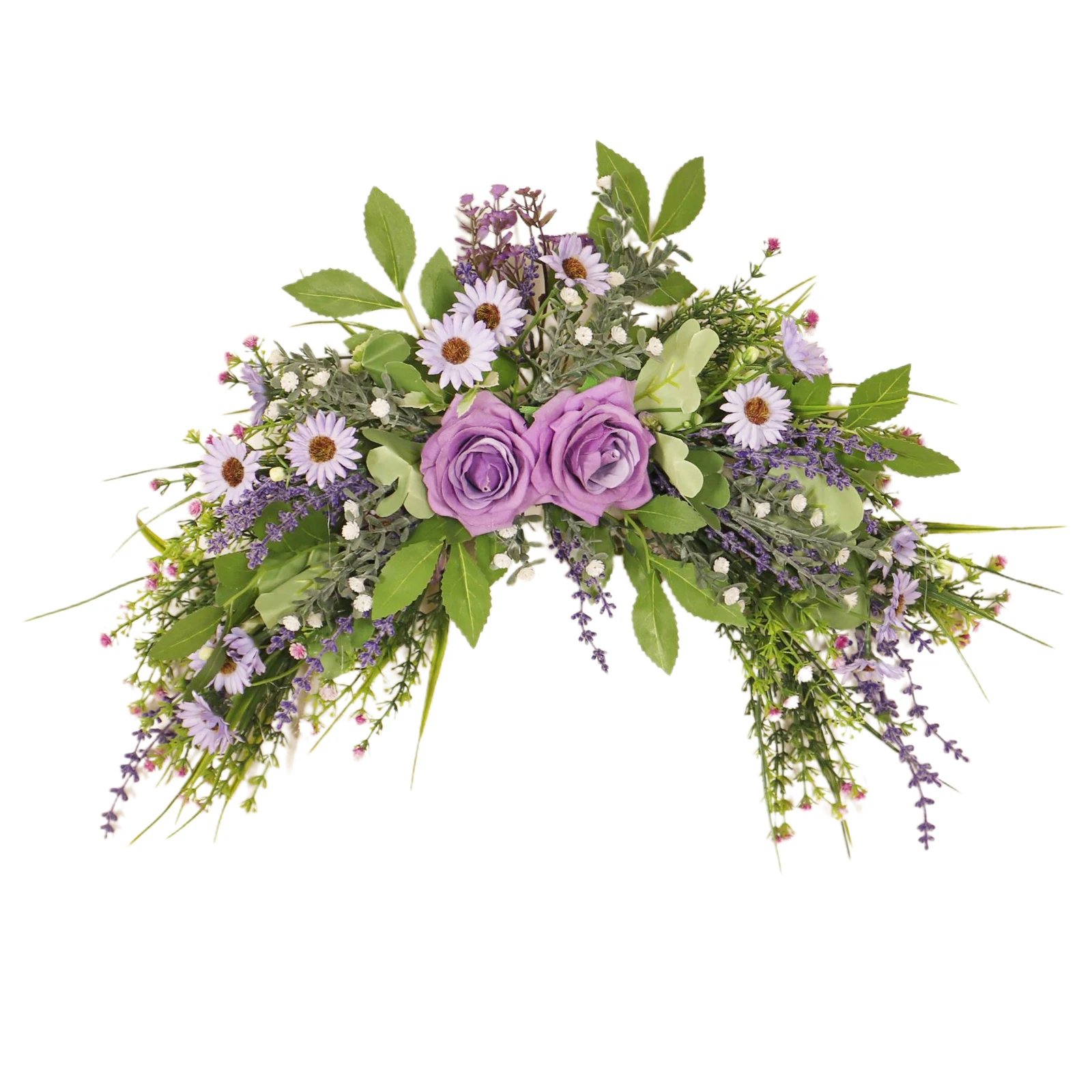 

Simulation Daisy Wedding Arch Flowers Rose Artificial Floral Swag Moon Shape Purple Chrysanthemum Door Lintel Hanging Wreath