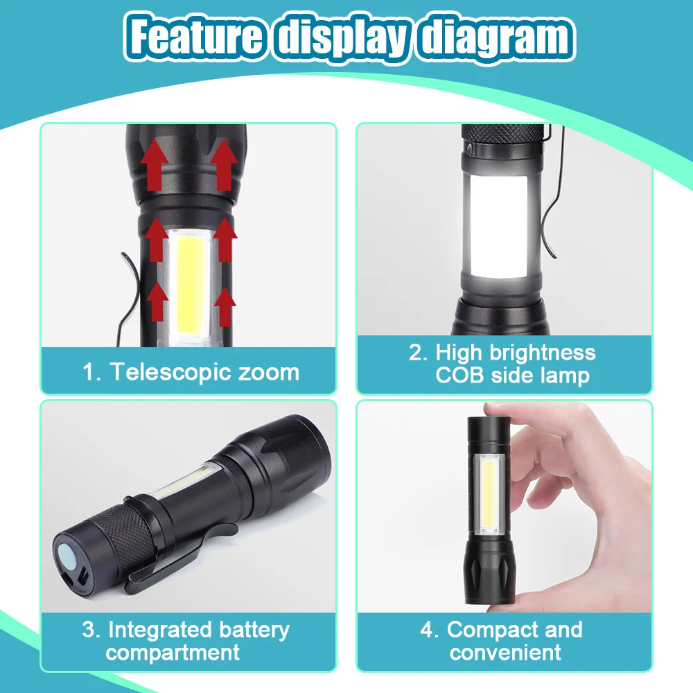 Mini Led Flashlight Q5 Rechargeable Battery LED Lights Portable Outdoor Hard Light Indoor Lightening Tool Waterproof Torches