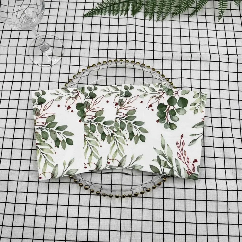 10/20pcs/Pac Printed Napkin Green Leaf Folded Paper Placemat Wedding Party Wine Glass Flower Paper DIY Butterfly Bone Bart Paper